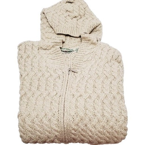 OFF WHITE Felpa donna con cappuccio e zip Arancraft avorio Cableknit lana taglia large