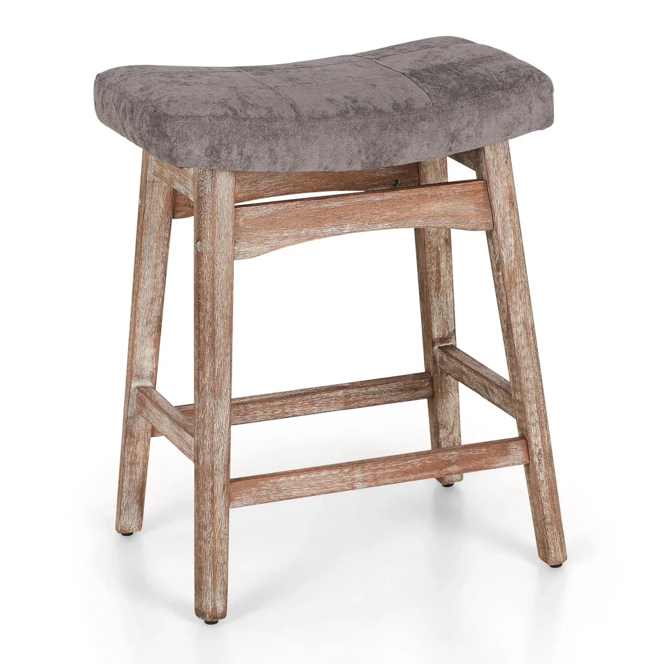 Saddle Backless Bar Linen Fabric Counter Height 24'' Bar Stools for Kitchen - Image 1 of 4
