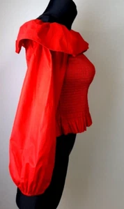 MAJE shirred top off the shoulder crop blouse cotton size 3 UK14 puffy sleeves25 - Picture 1 of 6