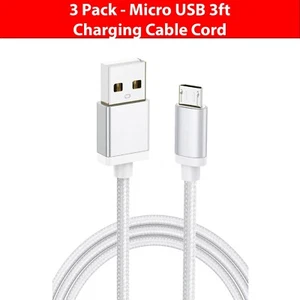 3 Pack Micro USB Fabric Braided Data Sync Charger Charging Cable Cord 3ft White - Picture 1 of 8
