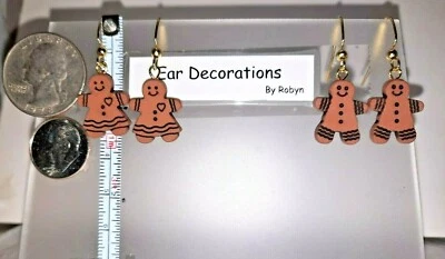 姜饼男孩或女孩耳环黄金无镍钩。 耳饰  — 第 1/4 张图片