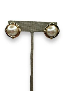Anne Klein Pierced Faux Pearl Gold Tone Earrings 7/8” - Picture 1 of 5