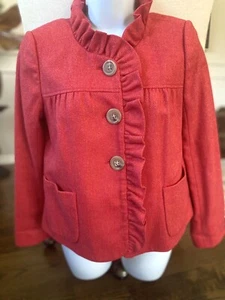 J. Crew Woman's Jacket Blazer Ruffles Red 100% WOOL Sz S ~ BEAUTIFUL ~  - Picture 1 of 8