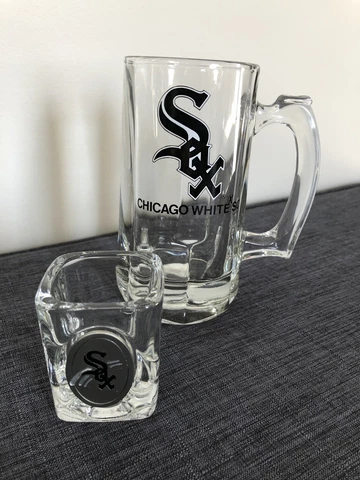 CHICAGO WHITE SOX Beer Stein Glass Mug & Shot Glass 2 Pack MLB Baseball Bar Ware Cover