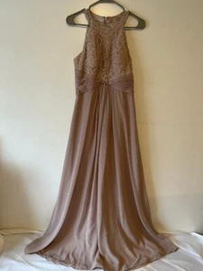 Eliza J Beaded Lace Chiffon Gown Evening Maxi Dress Sz 8 COLOR Beige - Picture 1 of 7