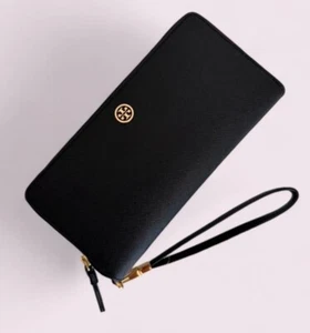TORY BURCH Robinson Zip Continental Wallet Wristlet Black - Picture 1 of 7