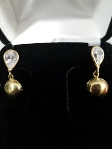 14K AB ERRE YELLOW GOLD CZ EARRINGS STUDS WITH ROUND DISC NEW DESIGNER - Picture 1 of 6