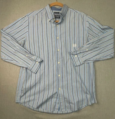 Camisa de Vestir Chaps Est 1978 Azul y Blanco Rayas Abotonadas Manga Larga M USADA Foto 1 de 4
