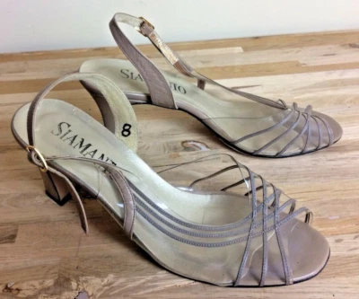 复古鞋 8 码 SIAMANTO 背带透明裸色中性高跟鞋 70 年代 80 年代 — 第 1/4 张图片