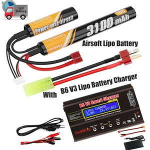 11.1v 3100mAh 10C Nunchuck Airsoft Battery with Deans+B6 V3 Lipo Battery Charger - Picture 1 of 12