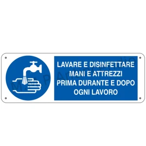 Cartello Segnaletico Lavare e disinfettare mani - Alluminio 350x125 mm - Foto 1 di 2