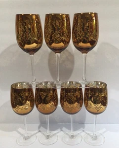 ARTLAND GOLD MIRRORED BROCADE LARGE WINE WATER GLASSES GOBLETS, SET OF 7 - Picture 1 of 7