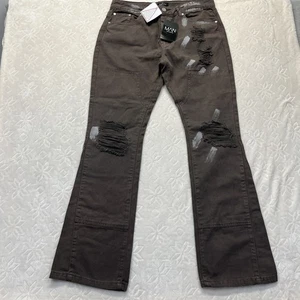 Boohoo MAN Grunge Jeans Herren 34 grau Farbspritzer Distressed Knopfleiste Neu mit Etikett - Bild 1 von 11