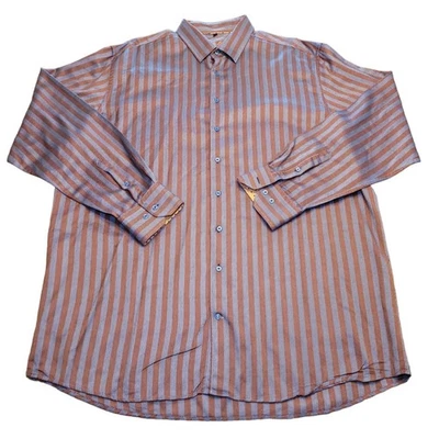 Camisa de vestir alta Visconti para hombre 2XLT marrón azul a rayas puño abatible manga larga nueva sin etiquetas Foto 1 de 4
