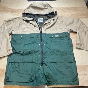 Hodgman Jacket Hooded Mens L Lining 100% Wool Fishing coat Tan Green Vintage - Picture 1 of 11