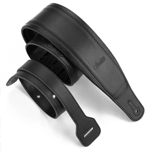 Amumu LE05BK Black Leather Padded Guitar Strap - Picture 1 of 6