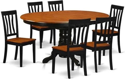 East West Furniture AVAT7-BLK-W 7Pc Dining Set, Oval Table Chairs, Blk/chry - Image 1 of 4