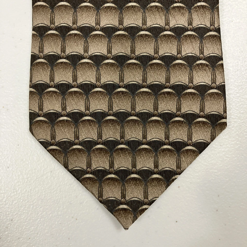 Corbata para hombre Zylos Gold George Machado marrón beige geométrica pura seda ancha Foto 1 de 4