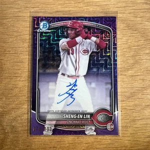 2025 Bowman Chrome Sheng-En Lin Auto Purple Mojo Refractor /199 #BMA-SL Reds - Picture 1 of 2