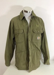 Carhartt Canvas Jacket Plaid Lined Snap Front Mens Medium - Picture 1 of 8