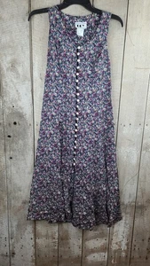 Vintage 1990er DBY Ltd Ditsy Floral Midi Faux Pearl Button Front Tie Back Dress 10P - Bild 1 von 21