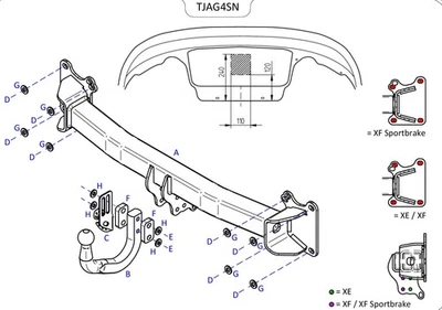 Barra de remolque automotriz Towtrust cuello de cisne para Jaguar XE berlina 2015 en adelante Foto 1 de 4