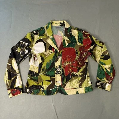 Chaqueta Chicos Mujer M Verde Tropical Elastizada Bolsillo Blazer Arte para Usar Resort Foto 1 de 4