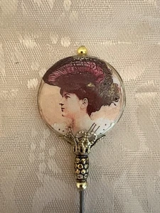 Antique/Vintage Style Handcrafted 9" Hatpin-Celluloid Portrait Of A Lovely Lady - Picture 1 of 3