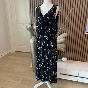 J. Jill Floral Print Maxi Dress Ruffle Trim Sleeveless Black L Petite - Picture 1 of 10