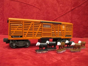 clean LIONEL 3656 ARMOUR CATTLE CAR with Six not original CATTLE~ tested works - Picture 1 of 16