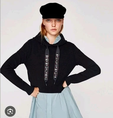 Suéter Zara Pullover Negro Con Lentejuelas Adornado Corbata Cuerdas Talla Pequeña S Foto 1 de 4