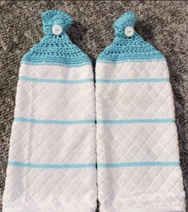 Pair of Hand Crocheted Hanging Kitchen Dish Towels - Picture 1 of 4