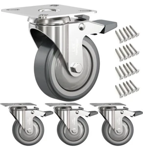 3" Caster Wheels Set of 4 Heavy Duty Plate Casters with Brak - Picture 1 of 5