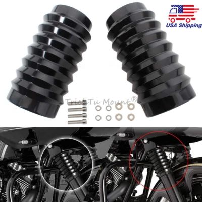 Cubierta deslizante de bota de horquilla superior de aluminio negra apta para Harley Touring Electra Glide Foto 1 de 4