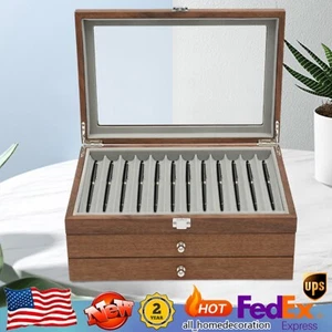 34-Slot Walnut Wood Fountain Pen Display Case Holder Pen Display Box Storage Pen - Picture 1 of 24