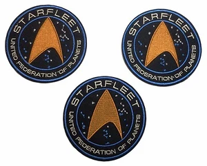 Star Trek Flota Estelar UFP Comando 3.5" Ancho Juego de 3 Parches Bordados Planchados - Imagen 1 de 1