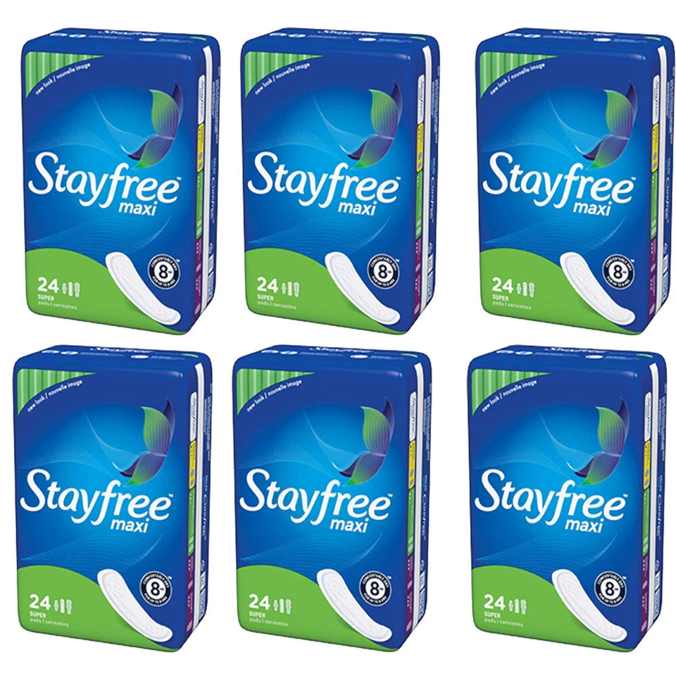 Pack de (6) Maxi Almohadillas STAYFREE Nuevas, Super 24 ea Foto 1 de 4