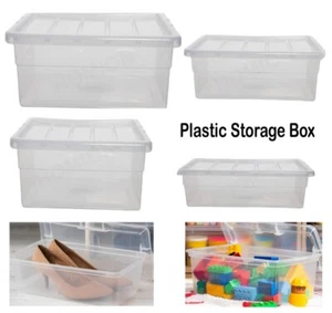 CLEAR PLASTIC STORAGE BOXES WITH LID STACKABLE STACKING SPACE SAVING MASTER - Picture 1 of 9