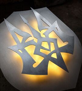 Ukrainian Coat of Arms, emblem Trident.  Handmade Steel LED Wall lamp. 