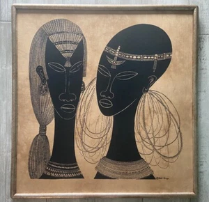 Heidi Lange East African Batik-Maasai Couple with Frame 33 1/4”x 34 1/4” PO - Picture 1 of 4