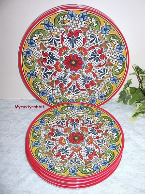 Platos de cena y ensalada medallón azulejo español melamina artesanal de lujo ~ Juego de 8 Foto 1 de 4