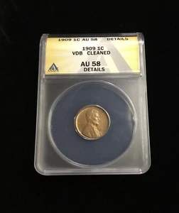 1909 VDB 1C ANACS AU 58 Lincoln Wheat Penny  *Cleaned* - Picture 1 of 2
