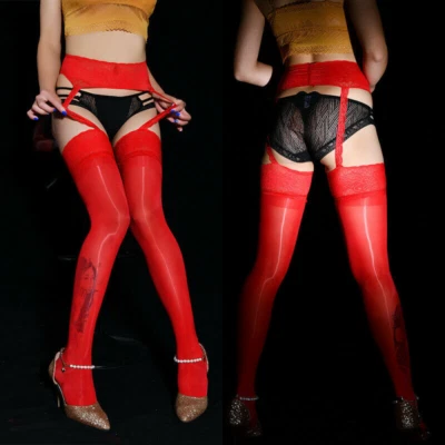 Sexy Suspender Garter Stockings Lace Sheer Oil Shiny Thigh High Socks Silk Hoses - Imagem 1 de 4