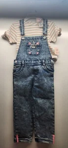 Kids Girls Blue Jean Overalls And Short Sleeved Top By LIL MISS - Picture 1 of 8