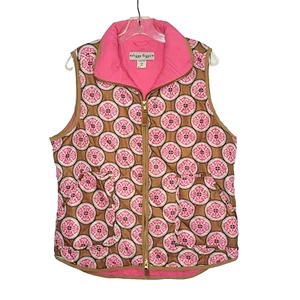 Dizzy Lizzie Insulated Vest Size Large Brown Pink Circles Quilted New - Picture 1 of 5