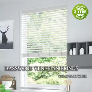 New 50mm Basswood Real Timber Venetian Blinds 45cm - 240cm - Picture 1 of 15