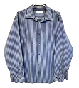 EUC Calvin Klein Long Sleeve Men's Dress Shirt Sz XL  Blue & Burgundy Stripe - Picture 1 of 4