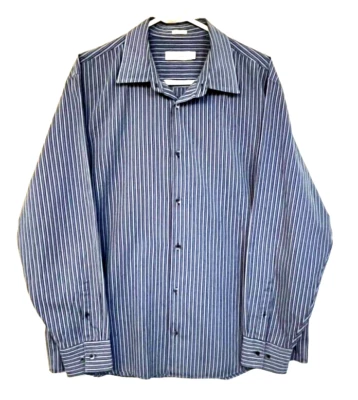 EUC Calvin Klein Long Sleeve Men's Dress Shirt Sz XL  Blue & Burgundy Stripe - Image 1 of 4