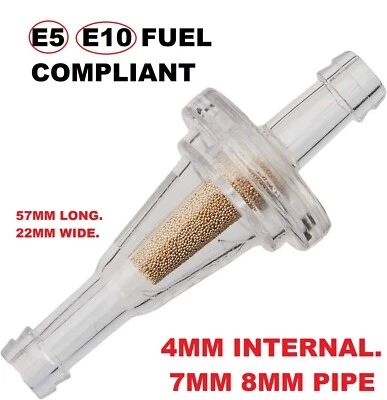 8mm Motorcycle Motorbike Bike Quad Clear Fuel Inline Filter Plastic Universal - Image 1 of 3