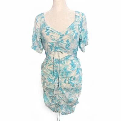 ASOS DESIGN puff sleeve mini beach dress in blue floral print Size 4 - Image 1 of 4